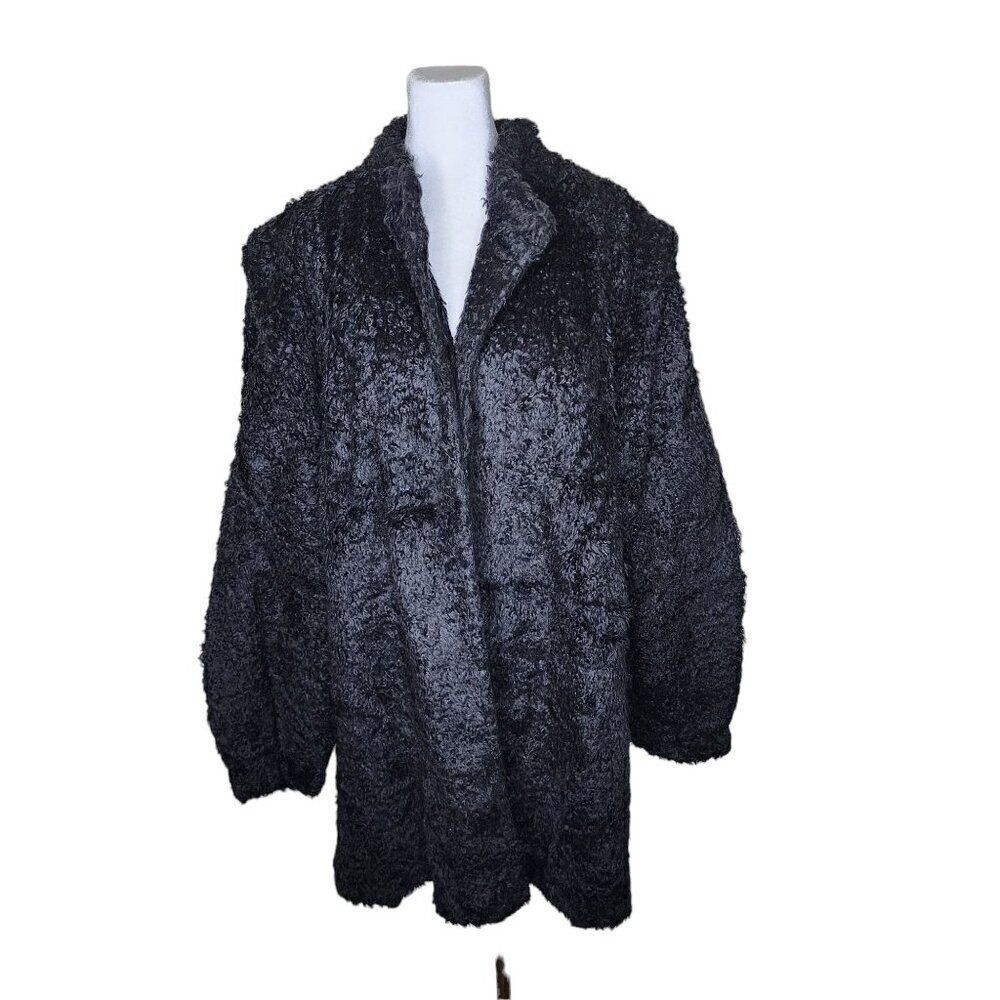 Vintage 60s 70s Faux Fur Jacket Coat Womens Size 3XL Black Glam Mob Wife